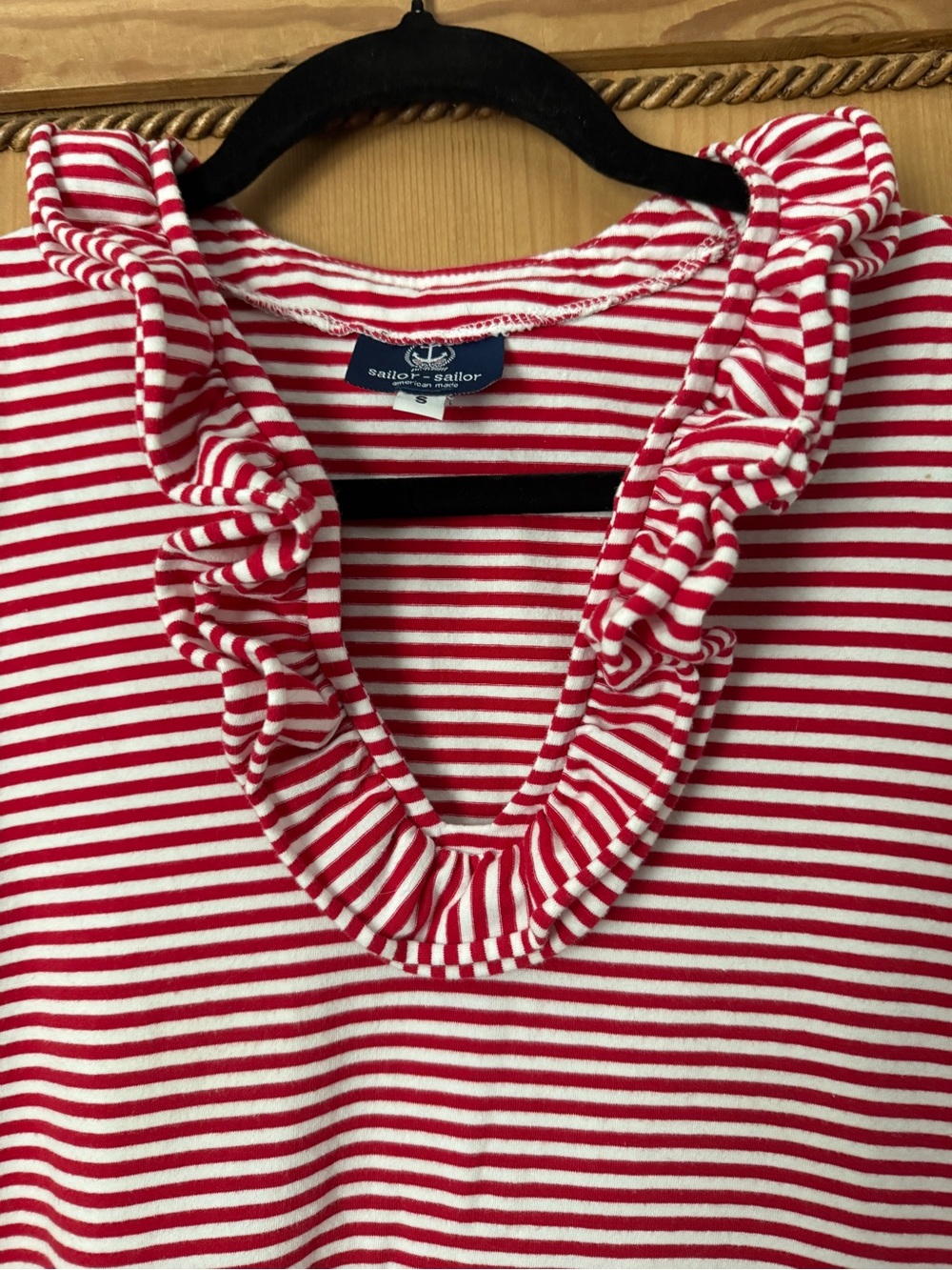 Striped Ruffle V-Neck Tank Dress - Red & White - Picture 3 of 5